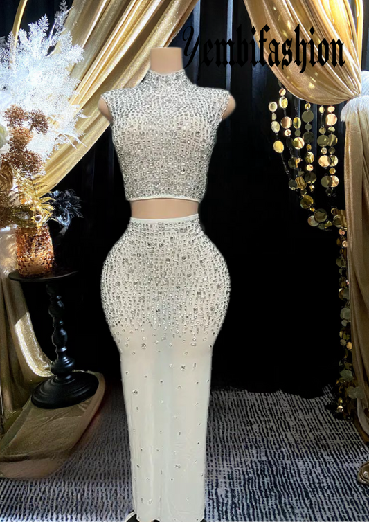 WHITE DIAMANTE SET DRESS