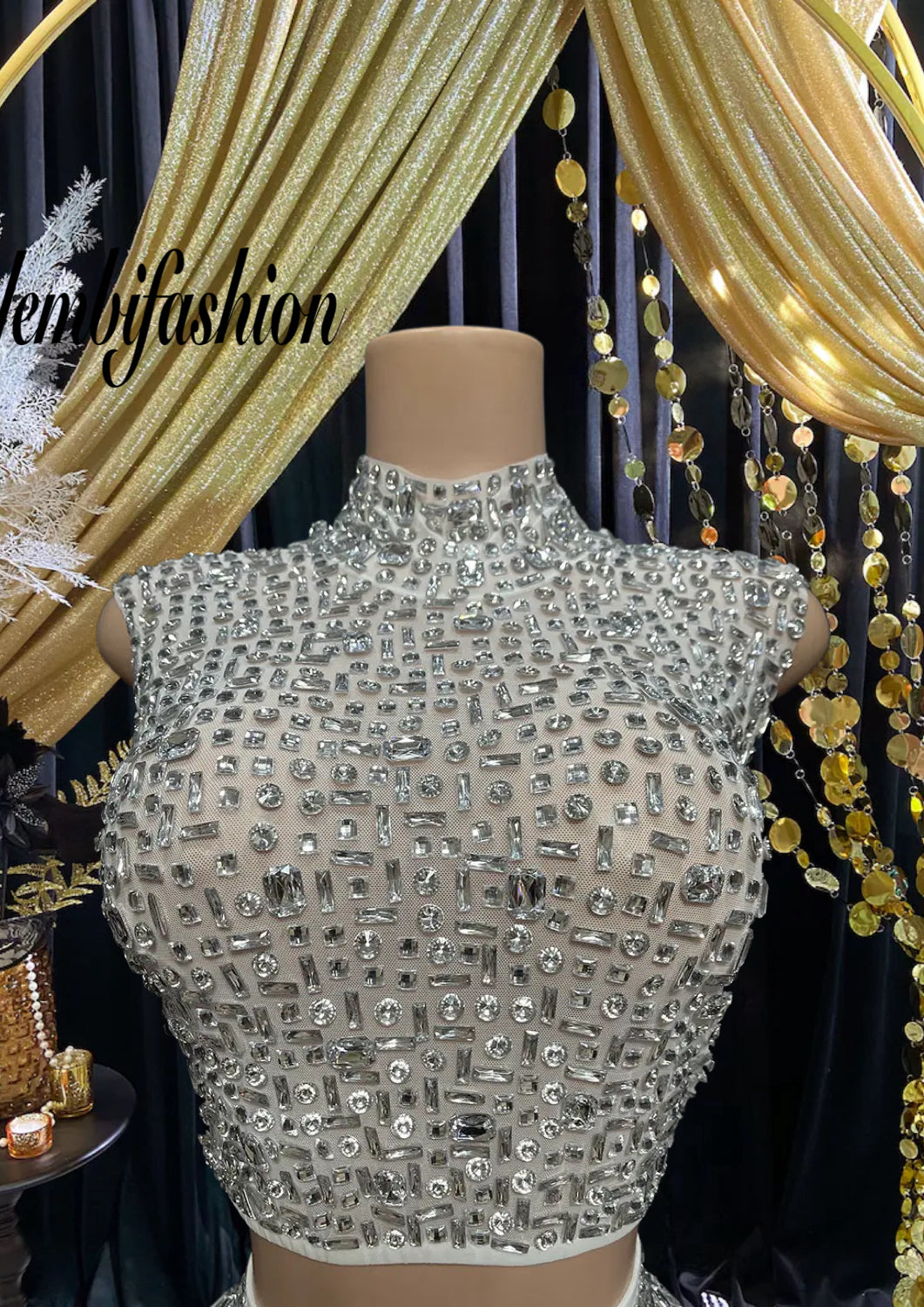 WHITE DIAMANTE SET DRESS