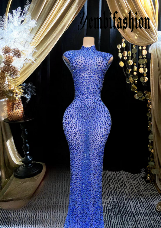 Blue Crystal  Dress-Embellished Prom Dress