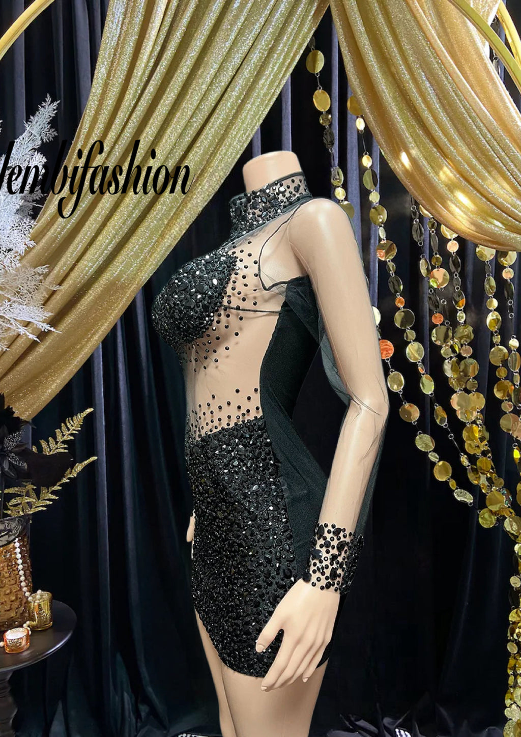 Rhinestones Mesh Bodycom Dress