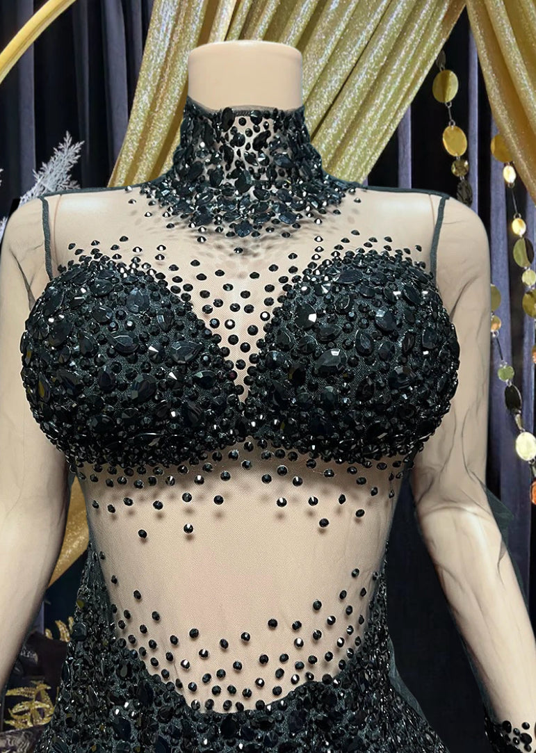 Rhinestones Mesh Bodycom Dress