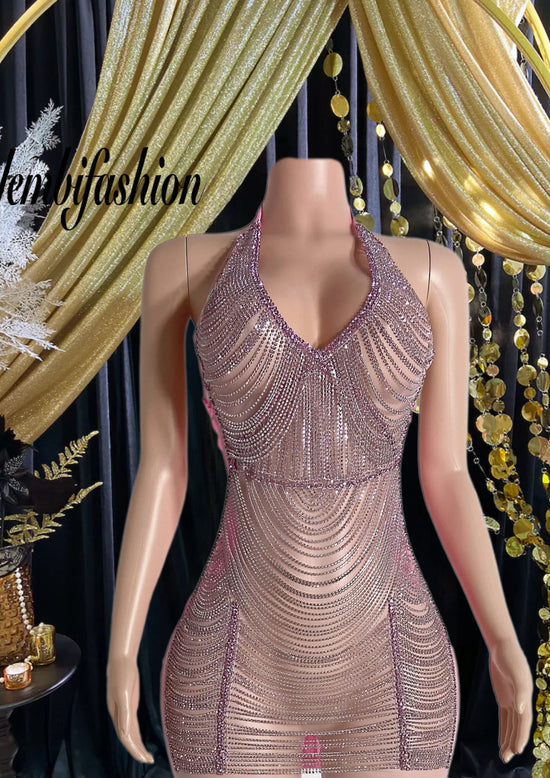 Pink Rhinestone Dress- Body Chain Dress