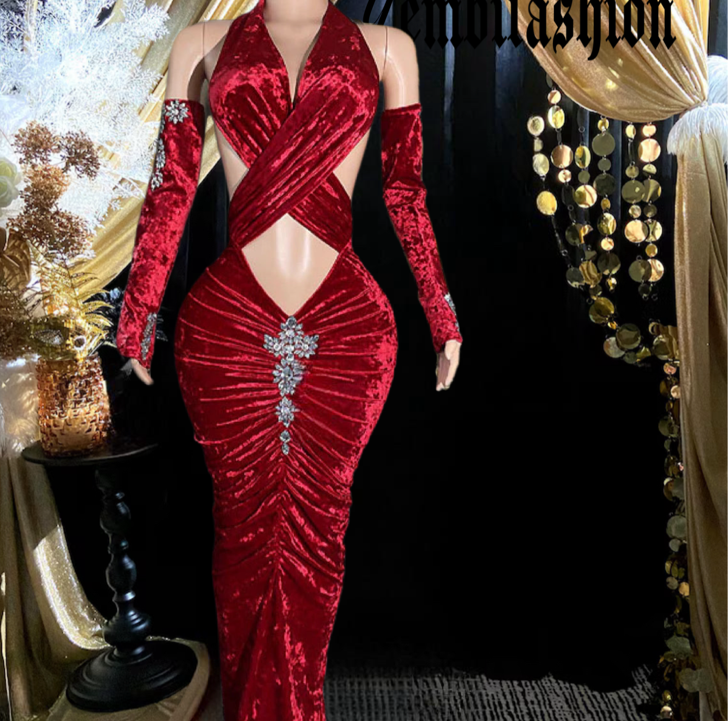 Red Diamante  Long Dress