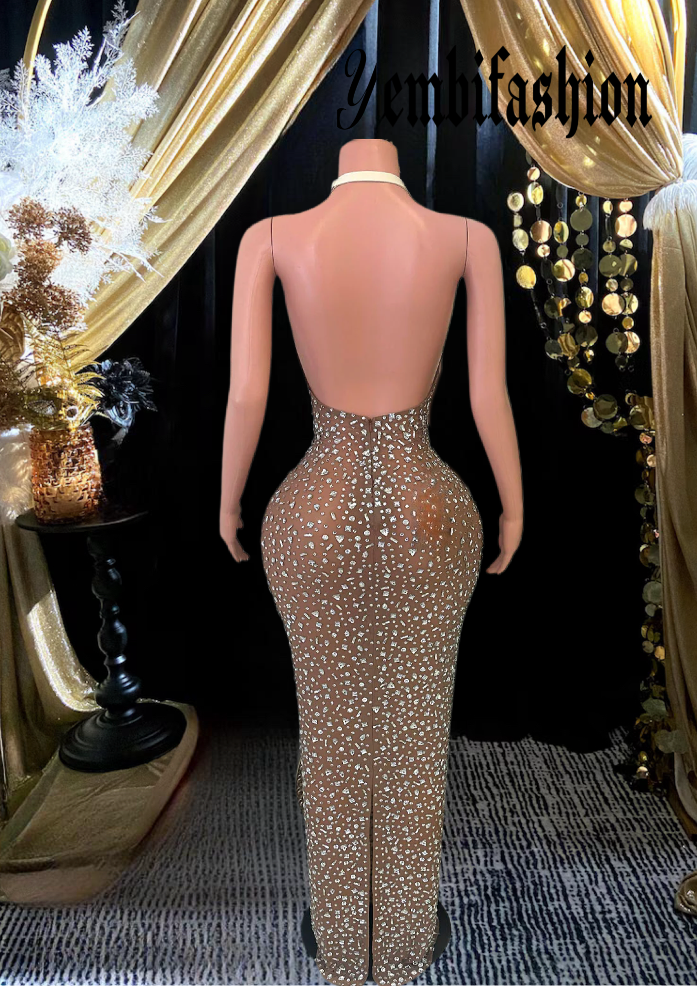 A stunning guest wedding dress featuring a sexy design and sparkling rhinestone details, perfect for formal occasions.