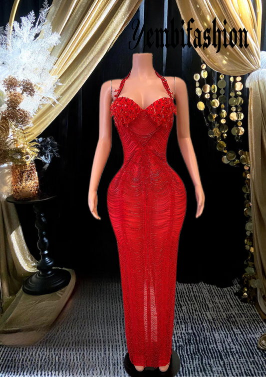 A stunning Victoria Red Dress for women, showcasing a flattering silhouette and timeless red fashion