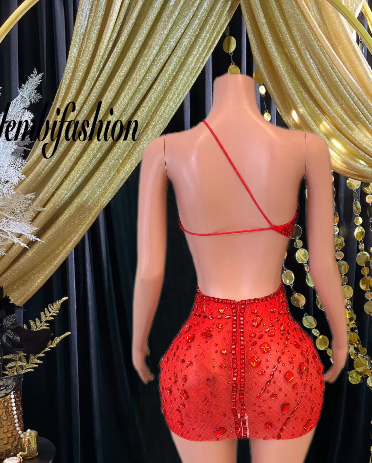 Laure  One Shoulder Rhinestone Embellished Mini Dress