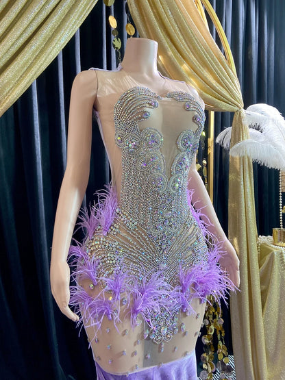 Handcrafted Feather Couture Gown Crystals