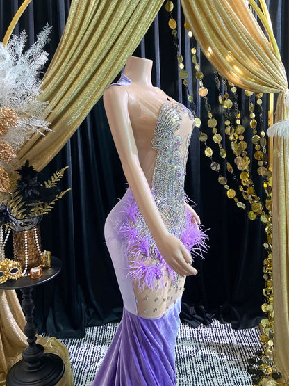 Handcrafted Feather Couture Gown Crystals