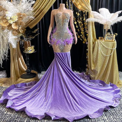 Handcrafted Feather Couture Gown Crystals