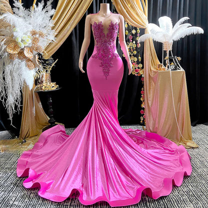 Satin Mermaid Ball Dress in Pink