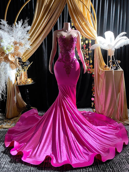 Satin Mermaid Ball Dress in Pink