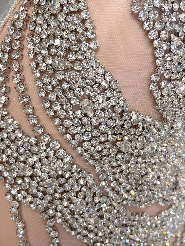 Silver Bling Party Dress with Rhinestone and Tassel Details