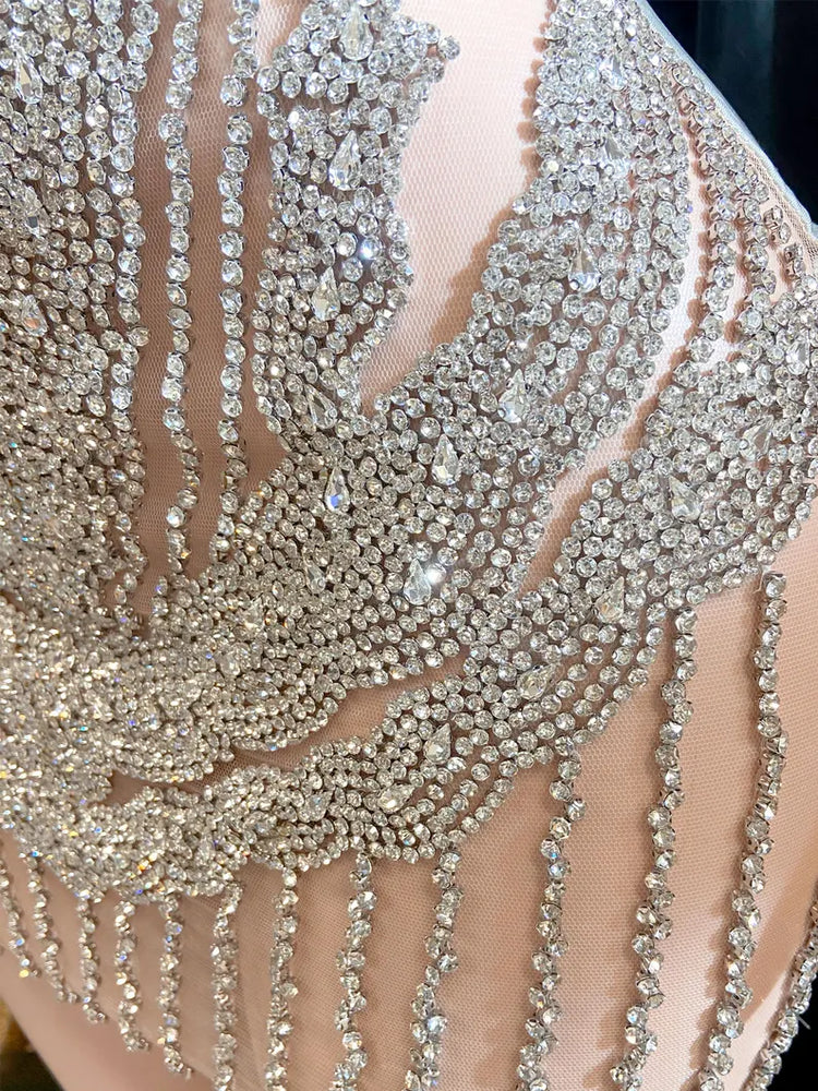 Silver Bling Party Dress with Rhinestone and Tassel Details