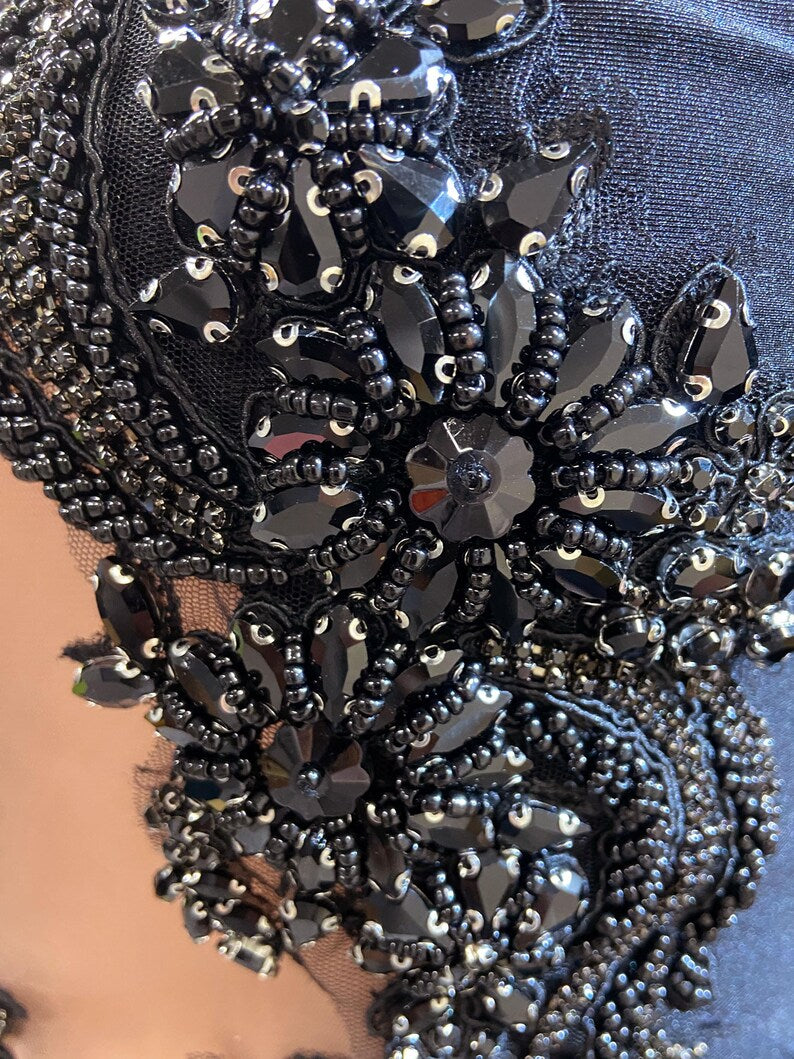 Rafa Black Embellished Mini Dress with Rhinestone Details, perfect for cocktail events.