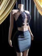 Rafa Black Embellished Mini Dress with Rhinestone Details, perfect for cocktail events.