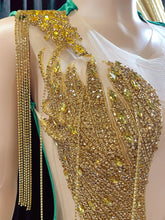 Violeta Embellished Evening Dress in Green with rhinestone detailing for a glamorous look.