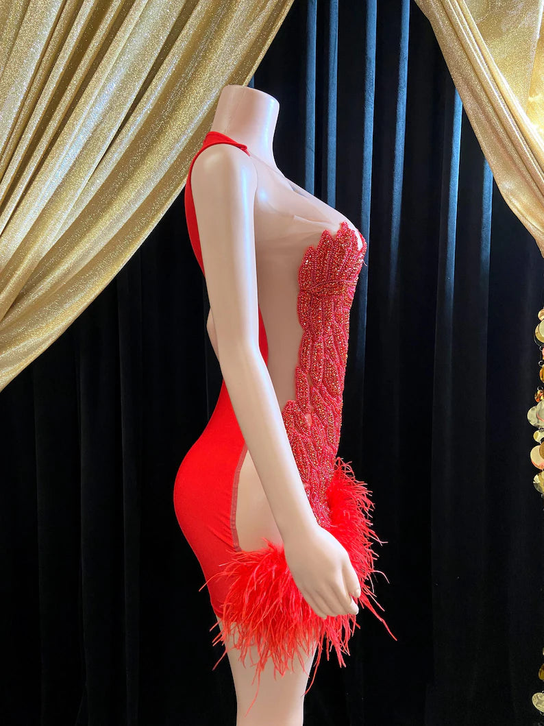 Miki Embllished Red Min Dress