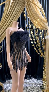 Ella Black Mini Dress featuring a tulle design and rhinestone details for a chic and glamorous look.