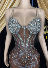 elegant transparent long mesh dress in a modern setting