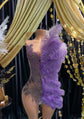 Purple Mini Dress- Rhinestone Feather Dress