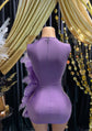 Purple Mini Dress- Rhinestone Feather Dress