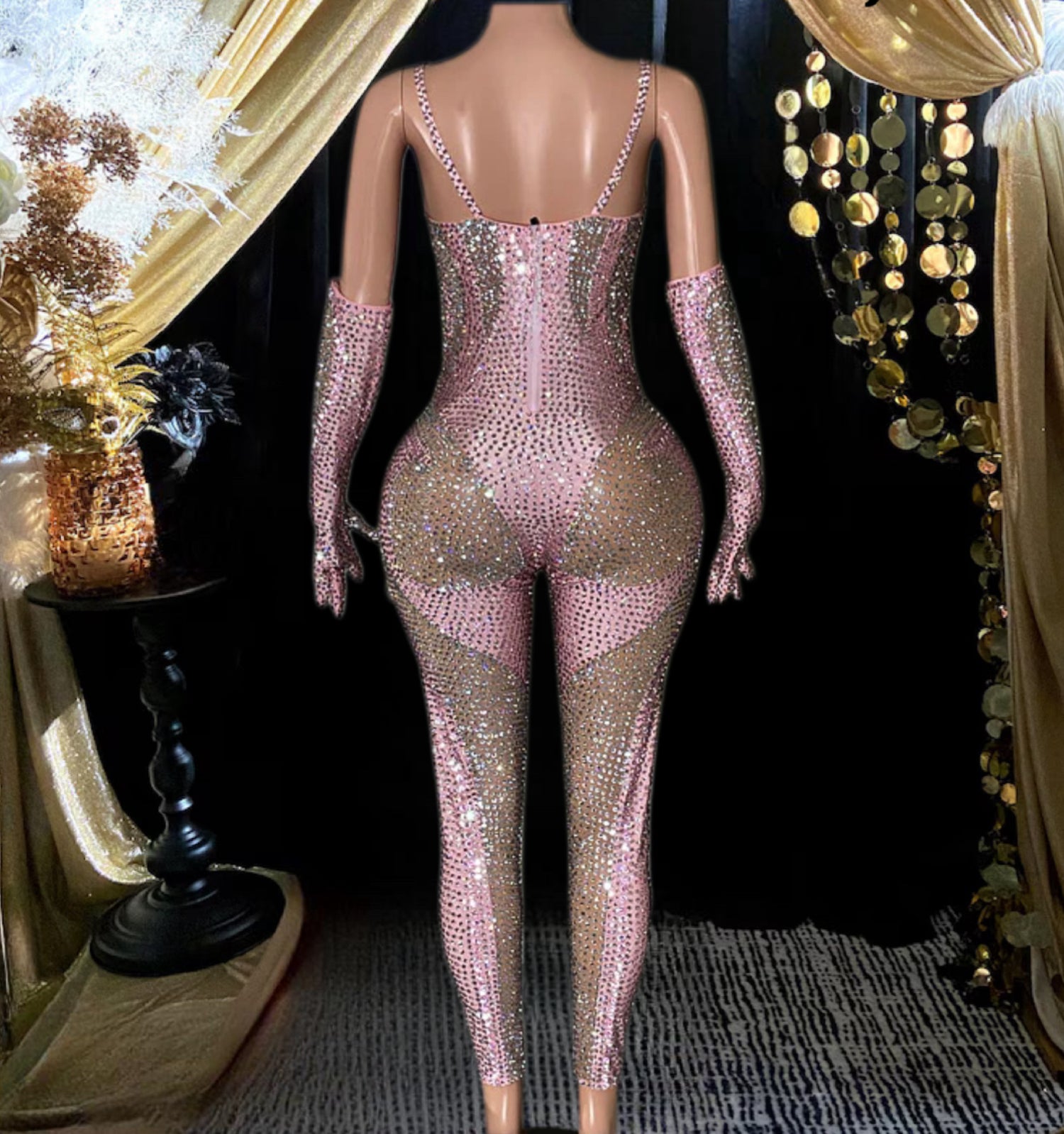 Cathi Jumpsuit Pink with shimmering sequins and rhinestone details, perfect for glamorous occasions