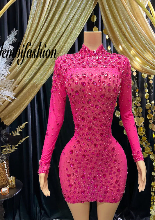 PINK DIAMANTE MINI DRESS