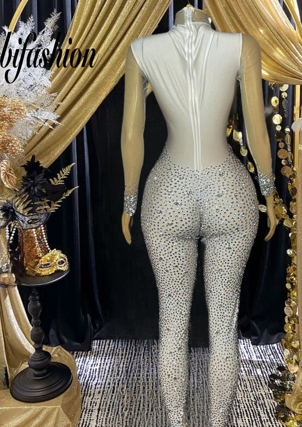 White Diamante Bodysuit with sparkling accents