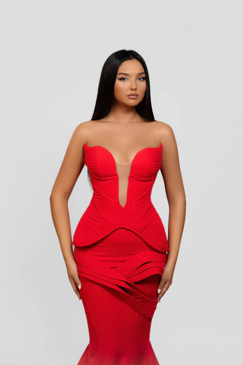 red luruxy evening dress - Yembifashion 