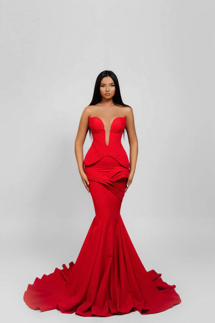 red luruxy evening dress - Yembifashion 