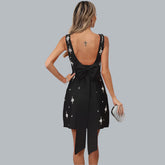 Model wearing glamorous A-line bandage evening dress