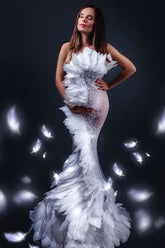 SHOW PEARL Feather Dress / white Dress | Birthday Dress| Shiny Evening Celebrate