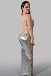 Haute Couture Red Large Full Body Rhinestone Appliqué Mesh Beaded Applique Bodice Pactch Dress