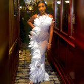 SHOW PEARL Feather Dress / white Dress | Birthday Dress| Shiny Evening Celebrate