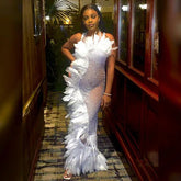 SHOW PEARL Feather Dress / white Dress | Birthday Dress| Shiny Evening Celebrate