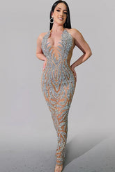 Haute Couture Red Large Full Body Rhinestone Appliqué Mesh Beaded Applique Bodice Pactch Dress