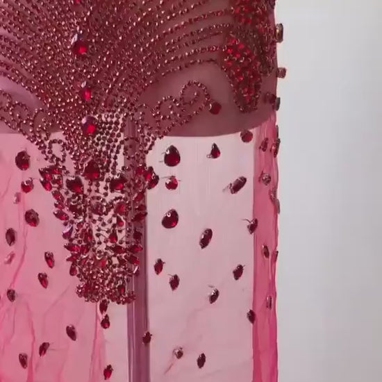 red rhinestone short tulle dress, part of women's clothing collection