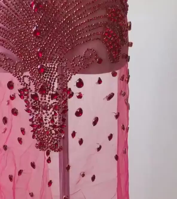 red rhinestone short tulle dress, part of women's clothing collection